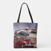 ヴィンテージカークラシック、高速道路セダンのロードトリップ トートバッグ (裏面)