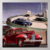 ヴィンテージカークラシック、高速道路セダンのロードトリップ ポスター (正面)