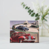 ヴィンテージカークラシック、高速道路セダンのロードトリップ ポストカード (スタンド正面)