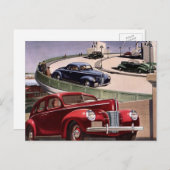 ヴィンテージカークラシック、高速道路セダンのロードトリップ ポストカード (正面/裏面)