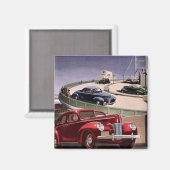 ヴィンテージカークラシック、高速道路セダンのロードトリップ マグネット (正面/裏面)