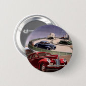 ヴィンテージカークラシック、高速道路セダンのロードトリップ 缶バッジ (正面&裏面)