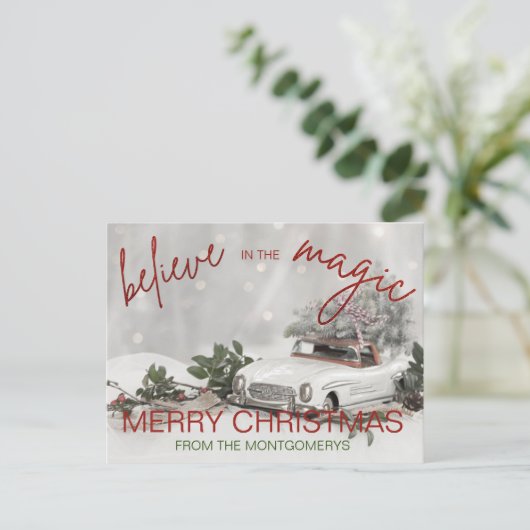 ヴィンテージカークリスマスオーナメントフォトクリスマス シーズンポストカード (スタンド正面)