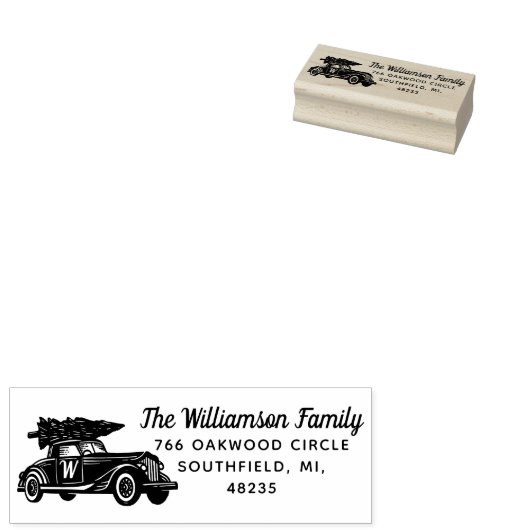 ヴィンテージカークリスマスツリーモノグラムアドレス ラバースタンプ (押印)