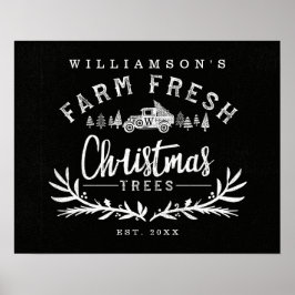 ヴィンテージカークリスマスツリー配信ブラック&ホワイト ポスター