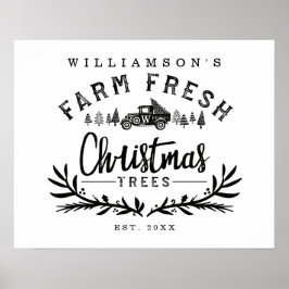 ヴィンテージカークリスマスツリー配信ブラック&ホワイト ポスター