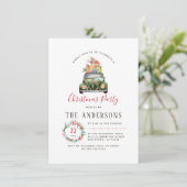 ヴィンテージカーグリーンプレイドクリスマスホリデーパーティー 招待状 (スタンド正面)