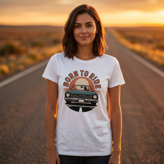 ヴィンテージカーサンセットTシャツ 誕生日に乗る Tシャツ