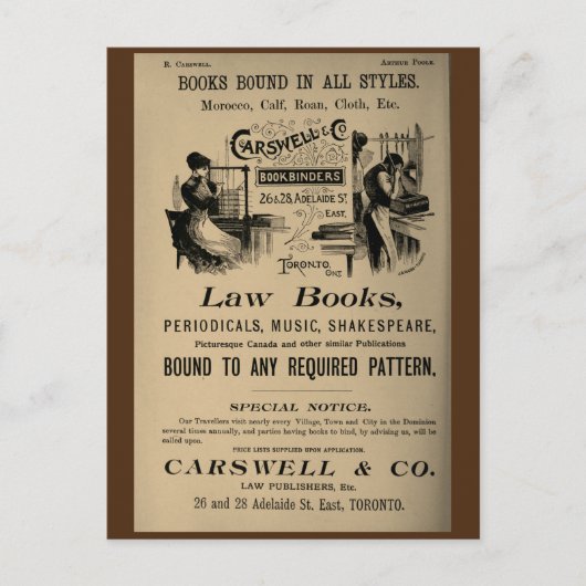 ヴィンテージカーズウェルトロントプリントバインダリーウーマン ポストカード (正面)