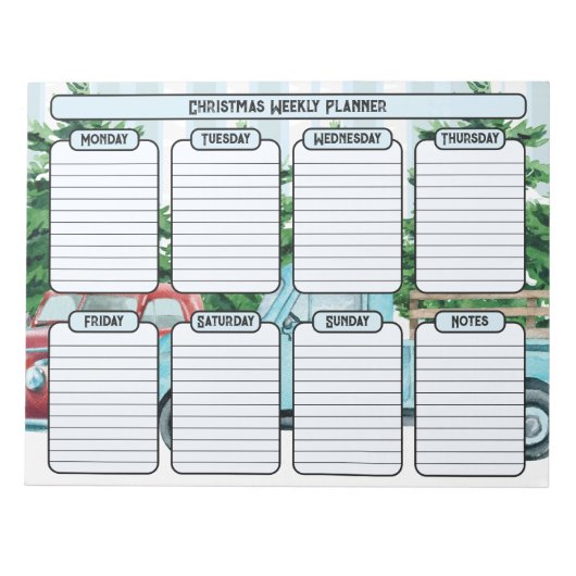 ヴィンテージカーズクリスマスウィークリープランナー ノートパッド (正面)