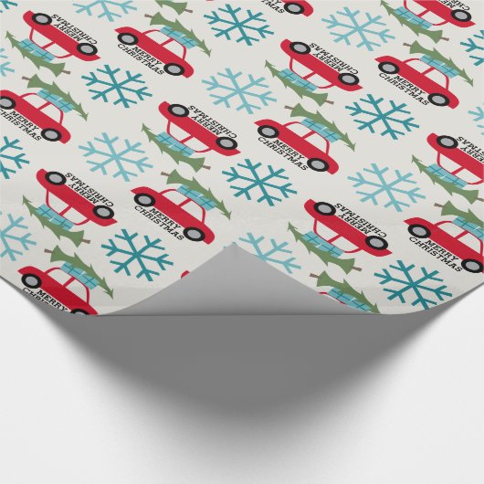 ヴィンテージカーツリープレゼントとメリークリスマス ラッピングペーパー (角)