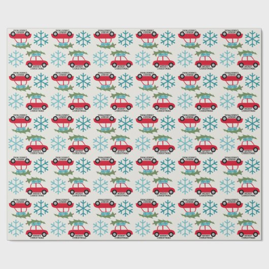 ヴィンテージカーツリープレゼントとメリークリスマス ラッピングペーパー (フラット)