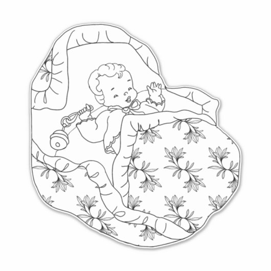 ヴィンテージカードガールベビーシャワーラインアートカラーリング シール (正面)