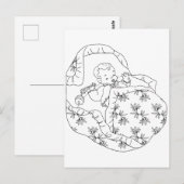 ヴィンテージカードガールベビーシャワーラインアートカラーリング ポストカード (正面/裏面)