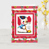 ヴィンテージカードレッド・エレファント愛する カード (黄色い花)