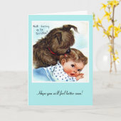 ヴィンテージカード元気な子犬とベビー カード (黄色い花)