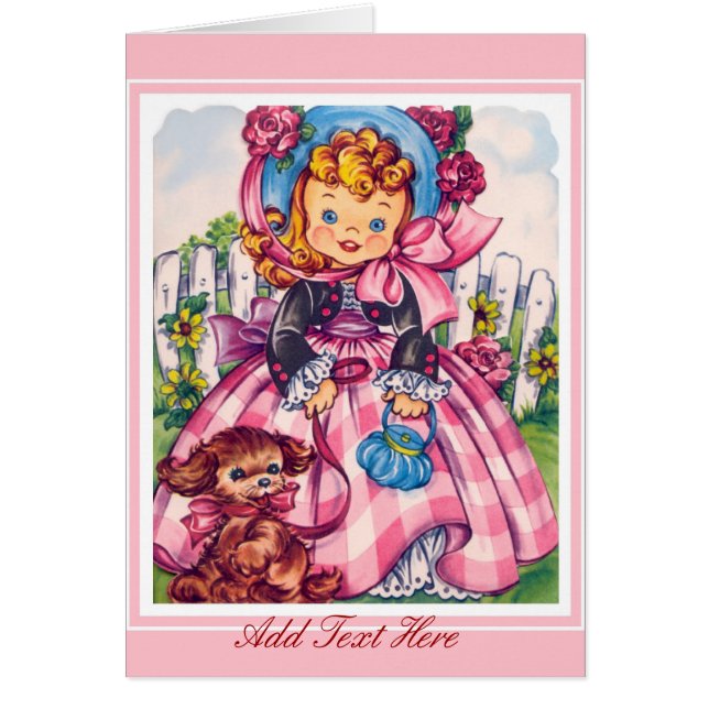 ヴィンテージカード小さな女の子及び犬2 (正面)