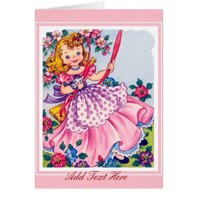 ヴィンテージカード小さな女の子及び猫 (正面)