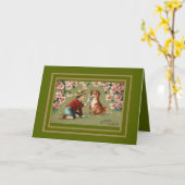 ヴィンテージカード男の子と犬の誕生日の挨拶 カード (黄色い花)