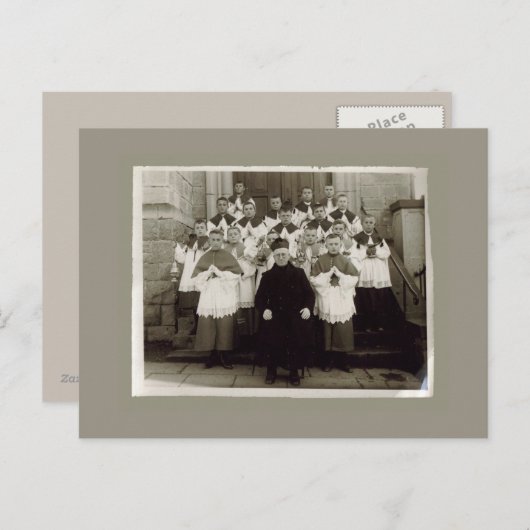 ヴィンテージカード – カトリック教会の司祭と少年 ポストカード (正面/裏面)