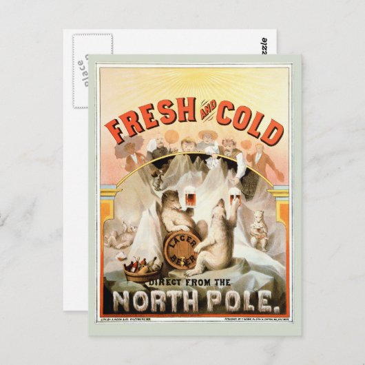 ヴィンテージカード、ラガービールの白くま、北極 ポストカード (正面/裏面)