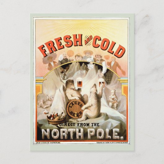 ヴィンテージカード、ラガービールの白くま、北極 ポストカード (正面)