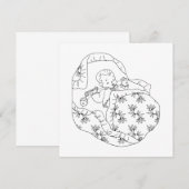 ヴィンテージカード 女の子 ベビーシャワー ラインアート 着色ページ 招待状 (正面/裏面)