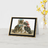 ヴィンテージカード 猫たちと帽子たち カード (黄色い花)