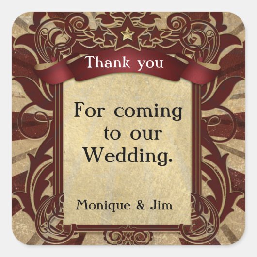 ヴィンテージカーニバルサーカスエレガントな結婚祝いの好意 スクエアシール (正面)