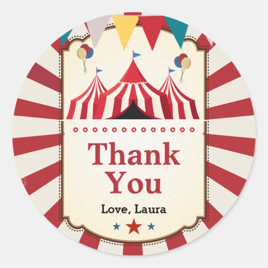 ヴィンテージカーニバルサーカスボーイ誕生日 ラウンドシール (正面)