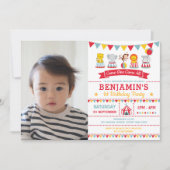 ヴィンテージカーニバルサーカス動物の誕生日写真 招待状 (正面)