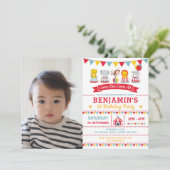 ヴィンテージカーニバルサーカス動物の誕生日写真 招待状 (スタンド正面)