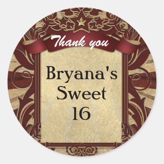 ヴィンテージカーニバルレッドサーカスパーティーフェイスステッカー ラウンドシール (正面)