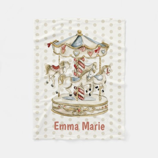 ヴィンテージカーニバル回転木馬ウマ男の赤ちゃんガール フリースブランケット (正面)