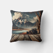 ヴィンテージカーバイシーニックマウンテンリバーランドスケープ クッション (裏面)