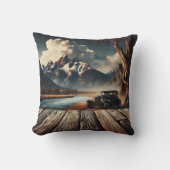 ヴィンテージカーバイシーニックマウンテンリバーランドスケープ クッション (正面)