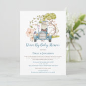ヴィンテージカーバニーと葉の少年 ドライブバイ ベビーシャワー 招待状 (スタンド正面)
