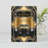 ヴィンテージカーバースデーパーティー金ゴールドブラック1930s 招待状 (スタンド正面)