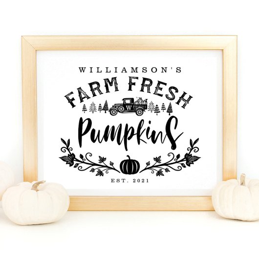 ヴィンテージカーファームフレッシュカボンプキンブラック&ホワイト ポスター