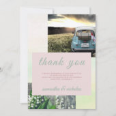ヴィンテージカーフォトタイポグラフィユニークフローラ結婚ズ サンキューカード (正面)