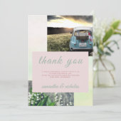 ヴィンテージカーフォトタイポグラフィユニークフローラ結婚ズ サンキューカード (スタンド正面)