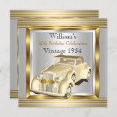 ヴィンテージカーマン60thバースデーパーティー金ゴールド&シルバー 招待状 (正面/裏面)