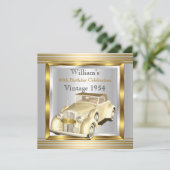 ヴィンテージカーマン60thバースデーパーティー金ゴールド&シルバー 招待状 (スタンド正面)