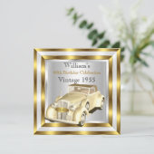 ヴィンテージカーメンズ60thバースデーパーティー金ゴールドホワイト 招待状 (スタンド正面)