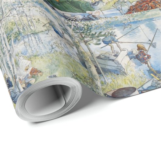 ヴィンテージカールラーソンクレイ魚釣りウィズザファミリー ラッピングペーパー (ロールコーナー)