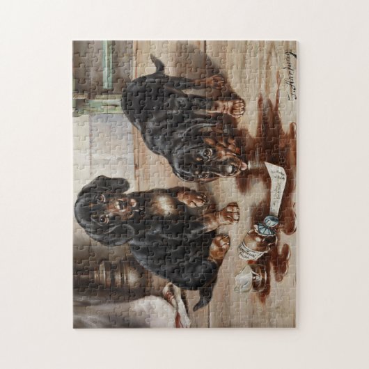 ヴィンテージカール・レイチェルトのドッグス油絵 ジグソーパズル (縦)