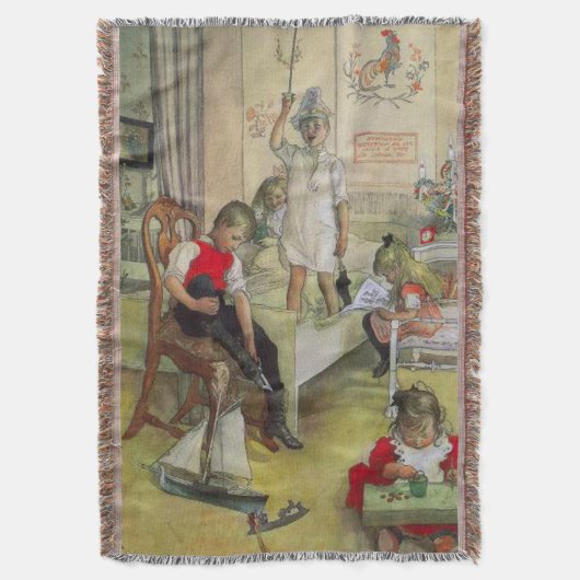 ヴィンテージカールLarssonクリスマスモーニング1894 スローブランケット (正面縦)
