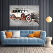 ヴィンテージカーレッド&ホワイト時代を超越した自動車芸術 ポスター