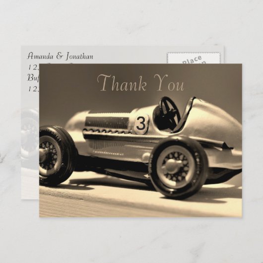 ヴィンテージカーレトロボーイ誕生日サンキュー ポストカード (正面/裏面)
