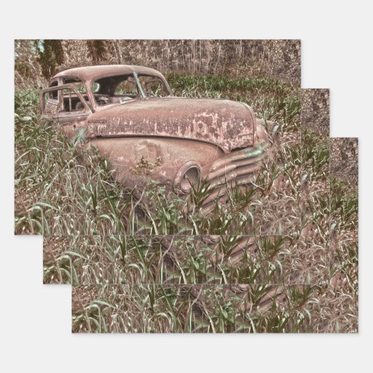 ヴィンテージカーレトロ素朴オールド ラッピングペーパーシート (セット)